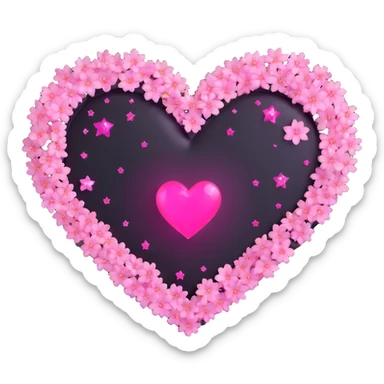 goth sakura black heart with glowing pink outline and magical sparkles sticker