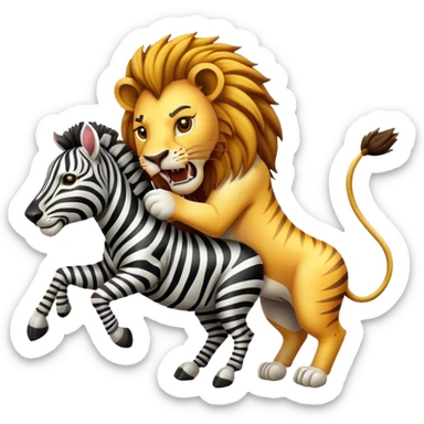 A lion attacking a zebra  sticker