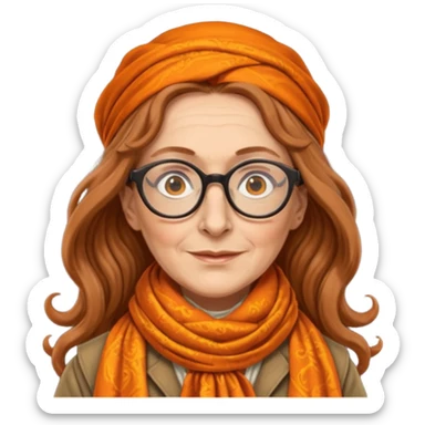 Professor Sybill Trelawney wearing glasses, orange scarf sticker
