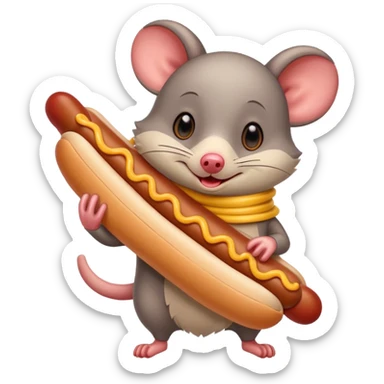 cute cartoon possum dressed up like a hot dog, sticker style, transparent background sticker