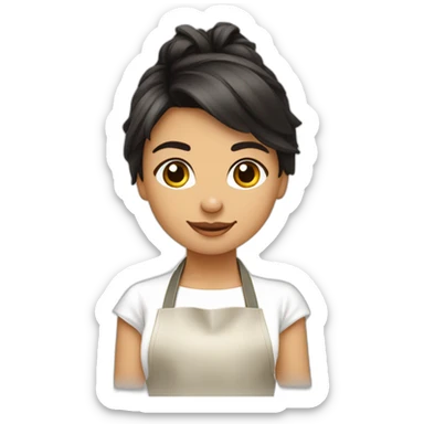 petite girl dark hair cooking risotto with norwich terrier sticker