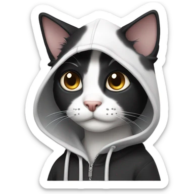 Black and white Cat wearing hoodie  sticker