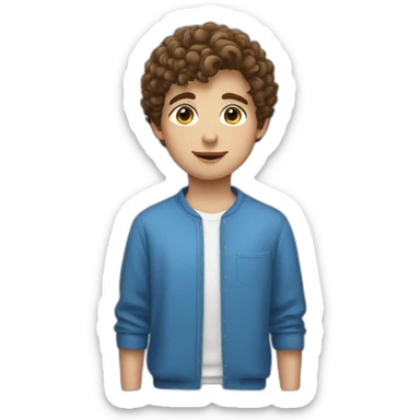 Beautiful boy with short curly hair, brown hair and blue eyes  sticker