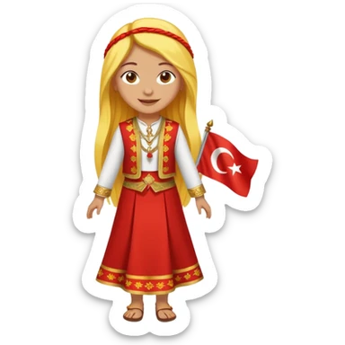 ultra sexy happy Turkish girl with Turkish flag in national outfit, full body, long yellow hair sticker