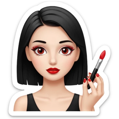 Girl doing make up with glossy nails and eyelashes sticker