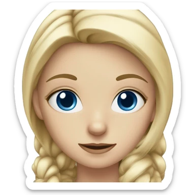 A blonde girl with dark blue eyes with a cat sticker