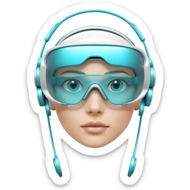3D render of Digi-Visor, futuristic cyborg aesthetic, fusion of organic skin and chrome metal, sleek white plastic eyewear with a cyan glowing strip, isolated on white background --v 6.0. sticker