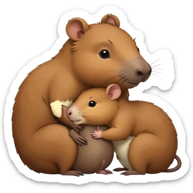 capybara and a mouse cudding with each other sticker