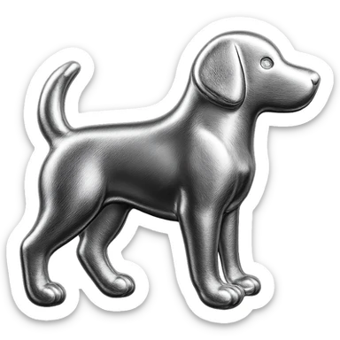               Apply a high-end, photorealistic metallic chrome material to the provided {subject}. The material should have a smooth, slightly curved surface with subtle reflections and soft shadows, resembling brushed or polished silver metal. Preserve the exact shape, proportions, and design of the original object. Set it against a solid black background (#000000) in 8K resolution. The lighting should enhance the beveled edges and reflective highlights, creating a sleek, premium finish. {subject} = dog sticker