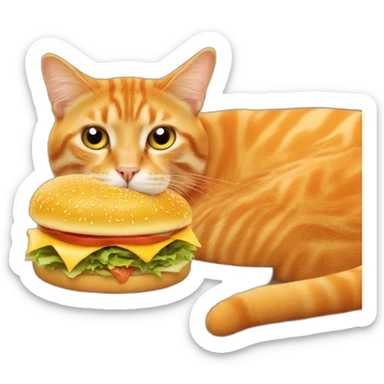 An orange cat eating a cheeseburger sticker