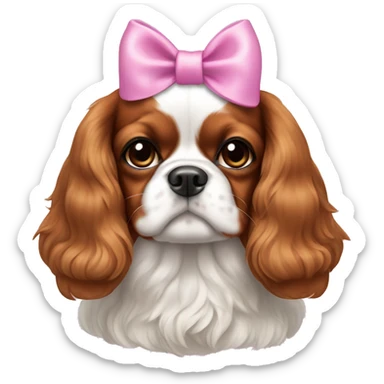 A King Charles cavalier with a pink bow on one ear sticker