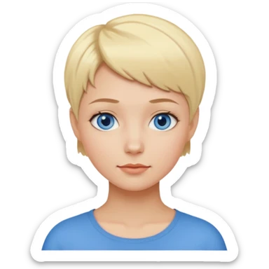 Mujer pelo rubio y muy corto ojos azules cara redonda sticker