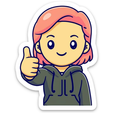 Girl with one hand giving thumbs up and the other hand giving thumbs down, showing mixed feelings sticker