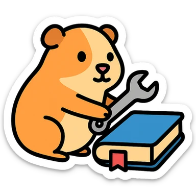 guinea pig (cavia) holding a wrench, fixing a book, color outline icon sticker