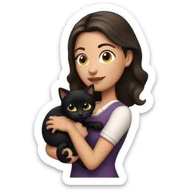 Pretty brunette woman holding Black cat sticker