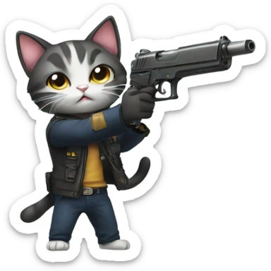 Cat with gun anime sticker