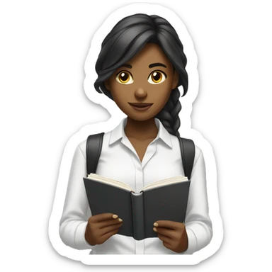 young black female student with straight  long hair reading white collar shirt sticker