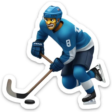 Hockey player running with the stick on the ice with angry face sticker