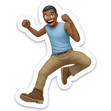 Giggling face kicking feet behind sticker