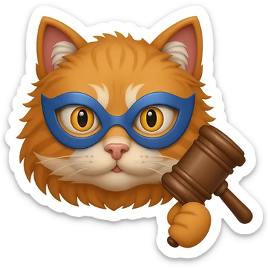 Add a judge's hammer to the cute justice cat while keeping the transparent background. Maintain the original style and cuteness of the character. sticker
