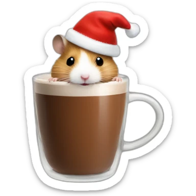hamster with a christmas hat and a hot chocolate sticker