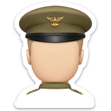 back view of soldier's head wearing a military cap or beret sticker