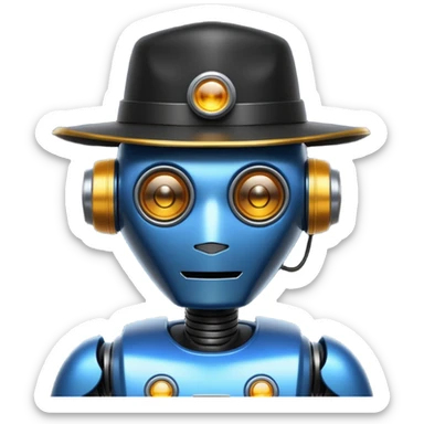 , lo que se refleja en su diseño robótico, ojos amarillos brillantes que emiten luz, y la presencia de alas y una cola con una jeringa de veneno Viste un abrigo oscuro con cuello de piel y un sombrero de capitan sticker