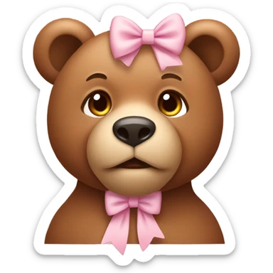 Brown bear emoji with light pink bow on ear sticker