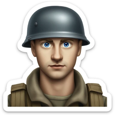 blue eyed  guy 28 years old german soldier in helmet 1940 photorealistic serious sticker