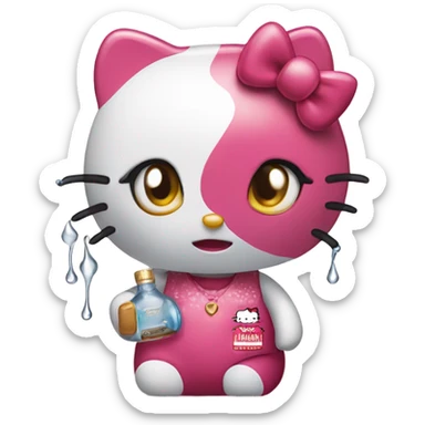 Hello kitty crying with tears holding Hennessy😭  sticker