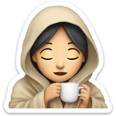 asian girl inside a blanket sipping coffee eyes closed sticker