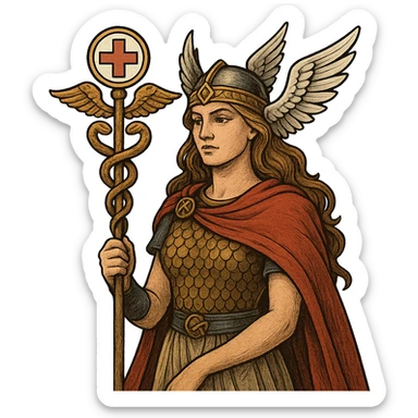 A Valkyrie holding a healing staff, blending Norse mythology with medical symbolism sticker