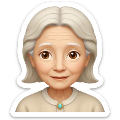 old woman with soft and warm smile, looking calm and friendly, low eyes corner looking like an angel sticker