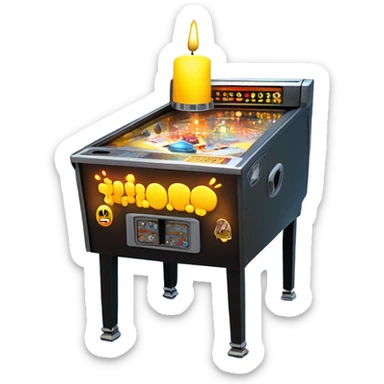pinball machine with a lit birthday candle on the glass sticker