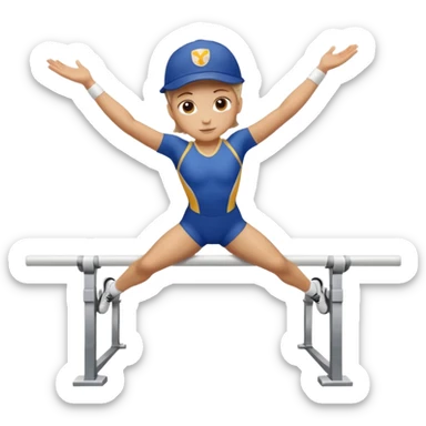 white athlete in uniform on the parallel bars wearing a cap sticker
