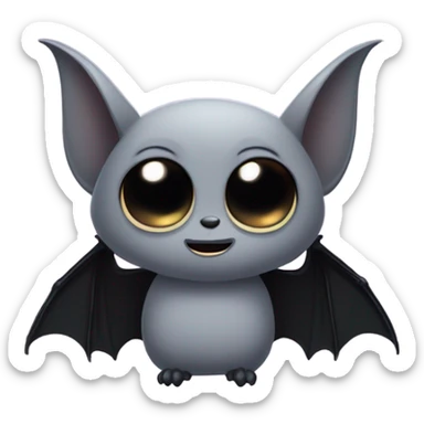 Gray bat, with black wings, large studio ghibli eyes  sticker
