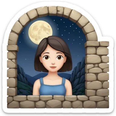 Female back arched in moonlight, skin glowing against stone walls sticker
