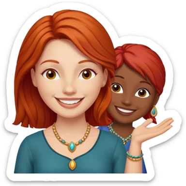 Red head woman praising Indian woman sticker