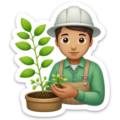 A gardener tending a tiny sprout with circuit-like leaves sticker