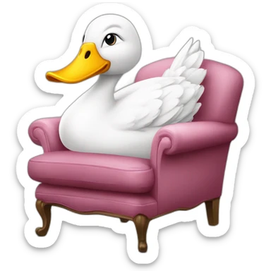 Canard sur un fauteuil avec tulipe dans sa bouche sticker