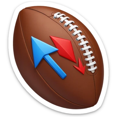 Uma bola de futebol americano com uma seta vermelha curva a indicar uma inversão de marcha abrupta. blue (#00A3E0) and red (#F9423A) sticker