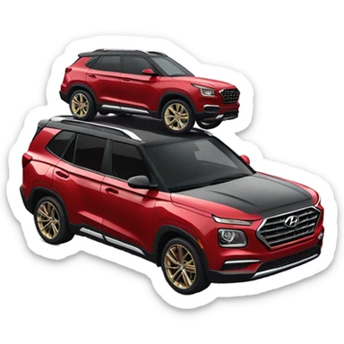 Lifted Red Hyundai Venue with houston swangas on the wheels sticker