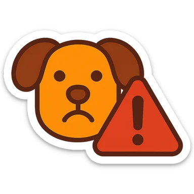 subtle icon of a dog with a warning sign, for 'Don't screw the pooch' sticker