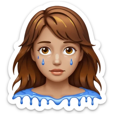 Brown Hair Woman , white paint , drip, face, hot sticker