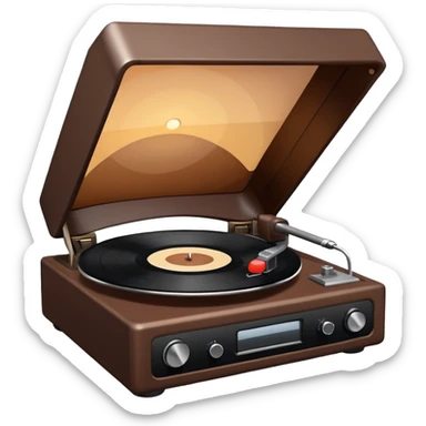 A brown record player spins a stark black vinyl under the veil of dusk. sticker