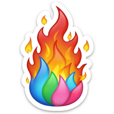 A fire emoji with the colors of the pride flag. Take away the small fire emojis besides the single big one sticker