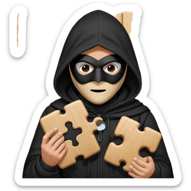 grayscale black mysterious masked hooded man with puzzle sticker