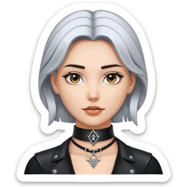 Leather choker with sigil around woman’s neck, pulse visible, dominance tone sticker