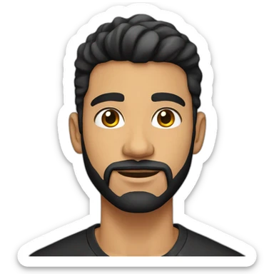25 year old Hispanic man with a beard and thick eyebrows light skin, black shirt sticker