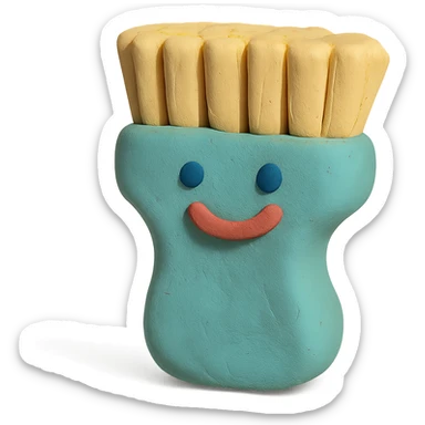playful cleaning brush with a smiling face in claymation style, pastel colors sticker